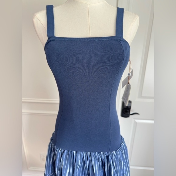 NWT Nordstrom House of Aama Lana Mixed Media Indigo Blue Women’s Dress Small - Picture 6 of 11